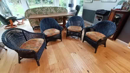 Photo of free 4 Blue Wicker Chairs with Cushions (Farnborough BR5) #1