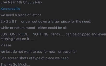 Photo of Used piece of 2x2 x8ft LATTICE (By 4thofJuly Park Kernersville) #1