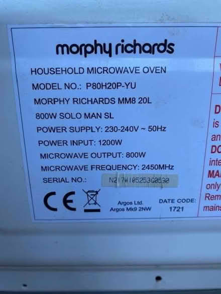 Photo of free Morphy Richards Microwave (Warminster BA12) #3