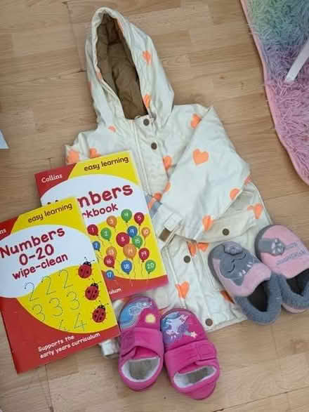 Photo of free Childs raincoat slippers and education books (Ashburton SE25) #1