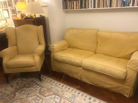Photo of free Yellow/gold loose cover 3 seat sofa (So21 3eh) #1