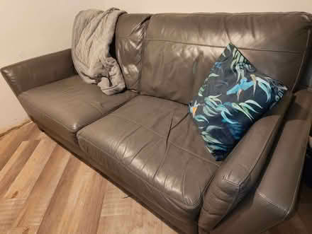Photo of free Grey leather sofa (Woodcote RG8) #2