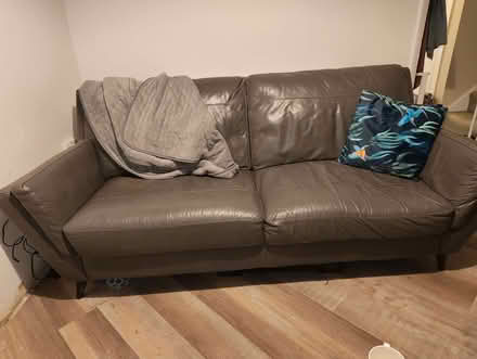 Photo of free Grey leather sofa (Woodcote RG8) #3