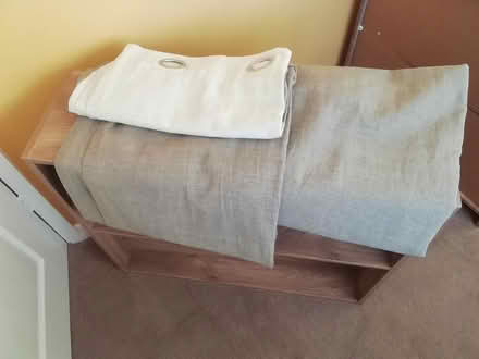 Photo of free Pair of curtains grey and white eyelett tops (Mile House TS19) #1