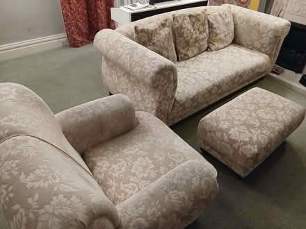 Photo of free 3 seater sofa ,armchair & pouffe (Porthill ST5) #1
