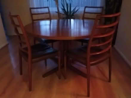 Photo of free Rosewood dining table and 8 chairs, small 1,20m double bed, small pine coffee table, pine 6 drawers desk, living room bar unit with display cabinet (Hanworth TW13) #1