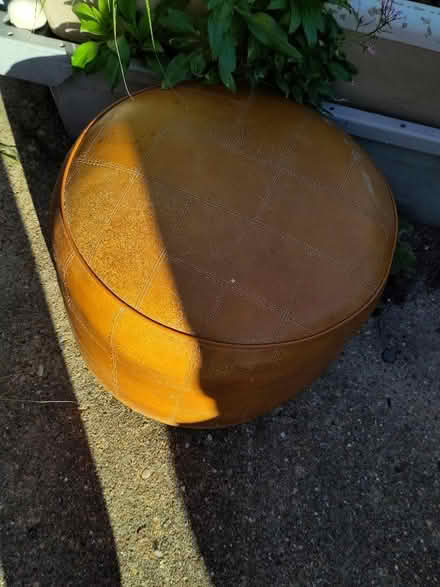 Photo of free Tan coloured leather pouffee (Seaside BN22) #1