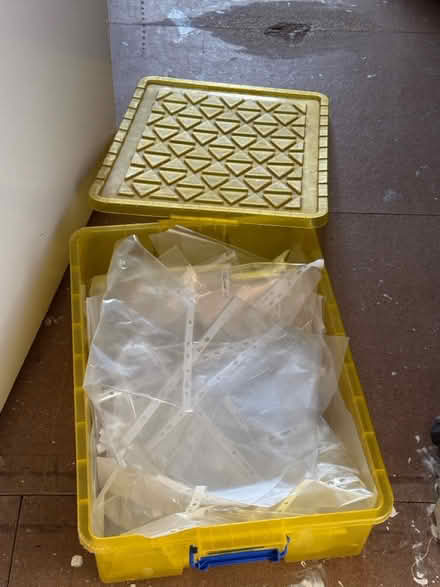 Photo of free Yellow box with plastic sleeves (Shaw OL2) #1