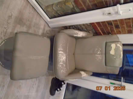 Photo of free 2 semi recliner high back chairs with 2 footstools (Culmstock EX15) #1