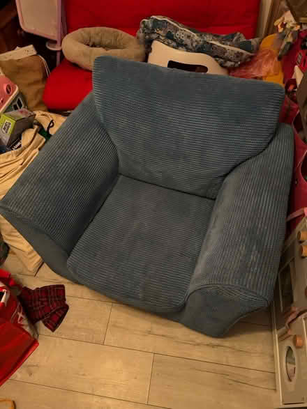 Photo of free Blue corduroy armchair (BN12 Goring) #1