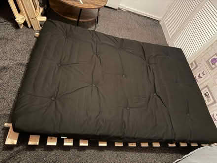 Photo of free Black futon mattress and wooden sofa frame (Denton Burn) #1
