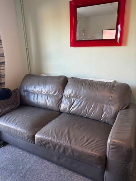 Photo of free Grey leather 3 seater sofa (Chigwell IG7) #1