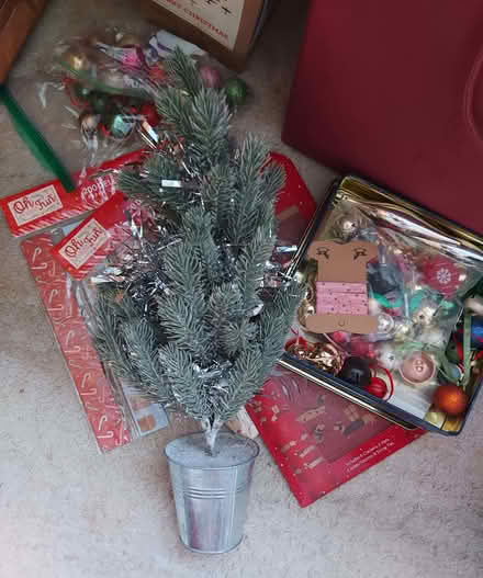 Photo of free Christmas things - tabletop tree, ribbons, tins etc. (Kidsgrove ST7) #1