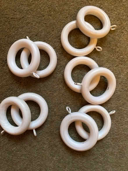 Photo of free 10 white wooden curtain rings (Benslow SG4) #1