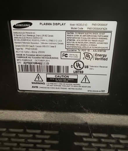 Photo of free 55”Samsung Plasma TV (Greenfield) #1