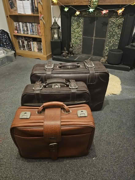 Photo of free 3 old leather suitcases great cond (Home B60) #1