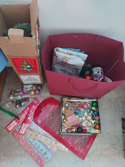Photo of free Christmas things - tabletop tree, ribbons, tins etc. (Kidsgrove ST7) #3