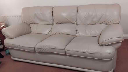 Photo of free 3 seater Cream Leather Sofa (Upton CH2) #1