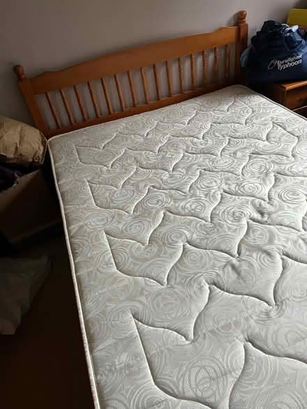 Photo of free 2x double beds and mattresses; a single bed, with drawers and mattress; packing boxes, including about 4 hanging wardrobes; and a standard lamp. (Spurstow CW6) #1