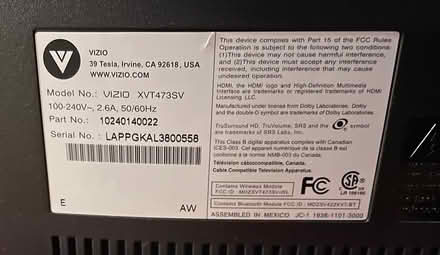 Photo of free Vizio 47” tv (Pittstown) #2