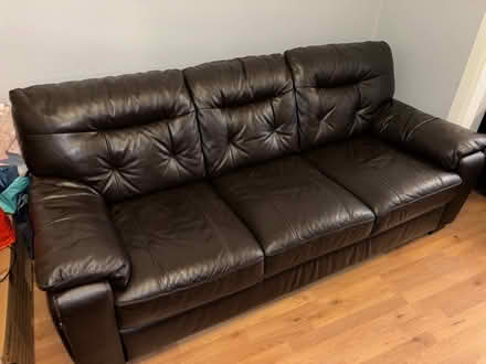 Photo of free Three seater brown leather sofa (Enfield) #3