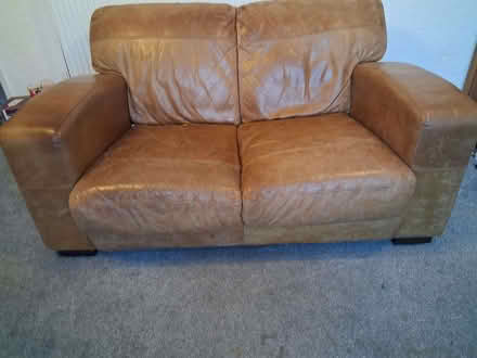 Photo of free Two seater, real leather sofa (Wymott PR26) #2