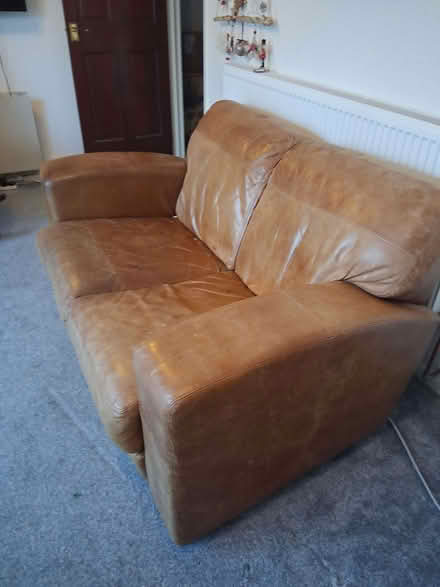 Photo of free Two seater, real leather sofa (Wymott PR26) #1