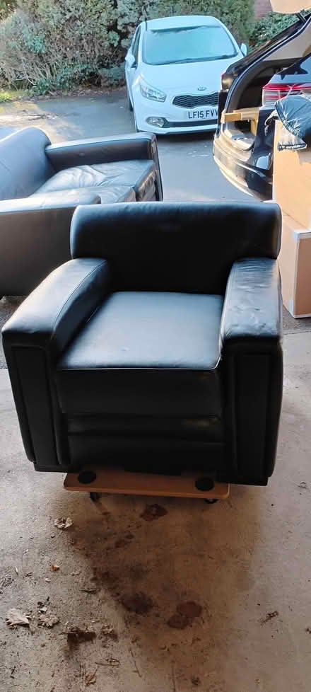 Photo of free Black leather sofa and two chairs (Kenilworth CV8) #3