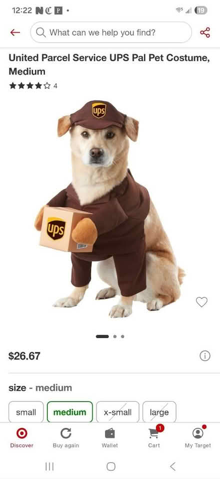 Photo of free Ups pal dog costume, size large (WLA/Westwood) #1