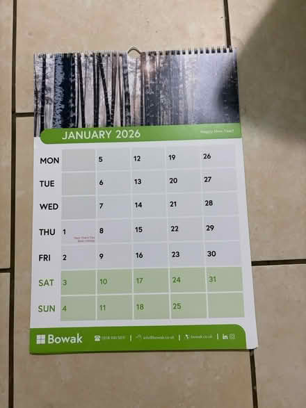 Photo of free 2026 calendar (Westbury Wilts BA13) #1