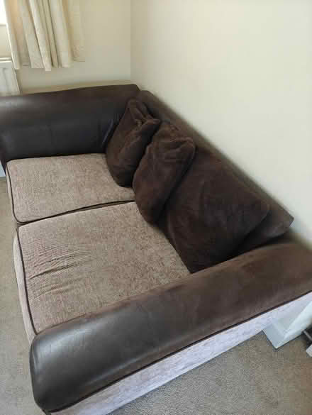 Photo of free Two-seater sofa, dark brown and beige (Stubbington PO14) #2