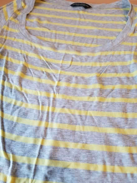 Photo of free Grey yellow striped top size 10 (Gloucester) #3