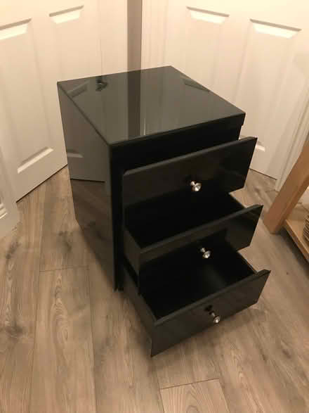 Photo of free Bedside cabinet, black glass covered frame and drawer fronts (Shotgate SS11) #2