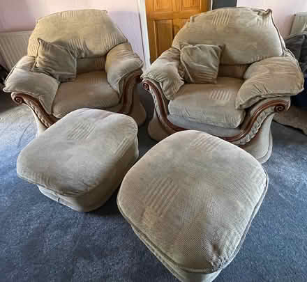 Photo of free 2 sofa Chairs & 2 foot stools (Clanfield PO8) #1