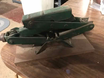 Photo of free vintage car jack on wood base (Sewickley) #1