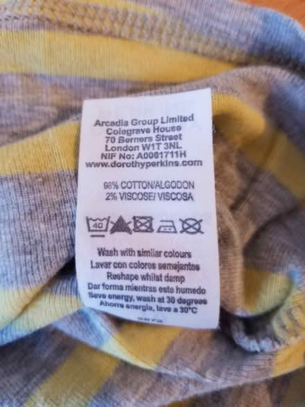 Photo of free Grey yellow striped top size 10 (Gloucester) #4