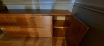 Photo of free Wooden filing cabinet with shelved cupboards (Burnham SL1) #2