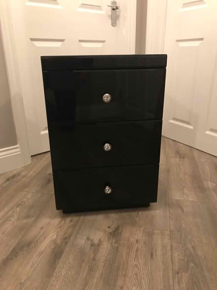 Photo of free Bedside cabinet, black glass covered frame and drawer fronts (Shotgate SS11) #3