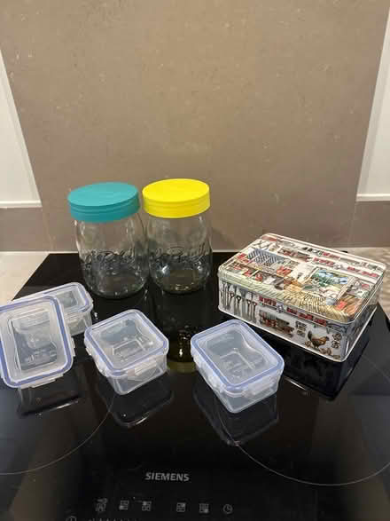 Photo of free 2 le parfait 1L storage jars, 4 Lock&Lock 180ml food containers and Emma Bridgewater tin (Woodford SK7) #1
