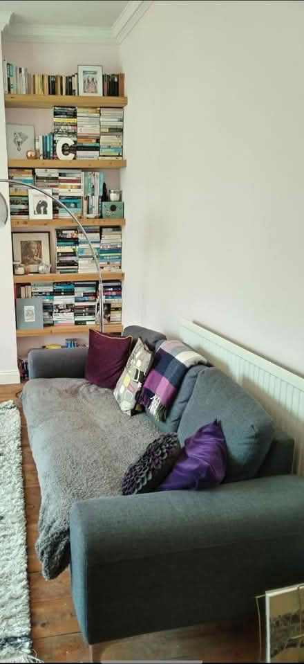 Photo of free Comfy three seater sofa and throw (SE19 Crystal Palace) #1