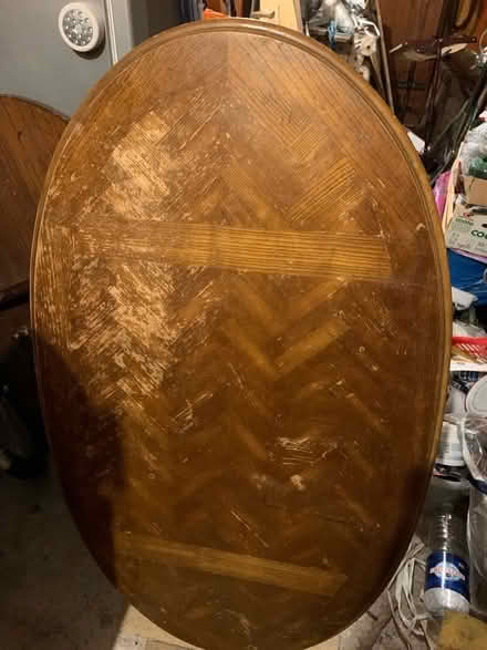 Photo of free Oval table with beautiful cross hatched veneer. (Brough CA17) #1