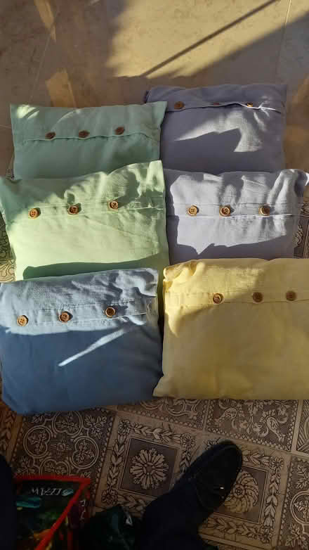 Photo of free Six pastel coloured cushions with pads, approx 35x38cm (Watton at Stone SG14) #1
