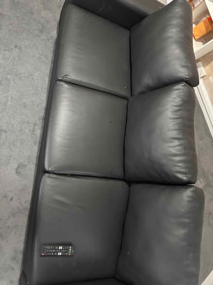 Photo of free Black leather sofa (Little Hulton M28) #1