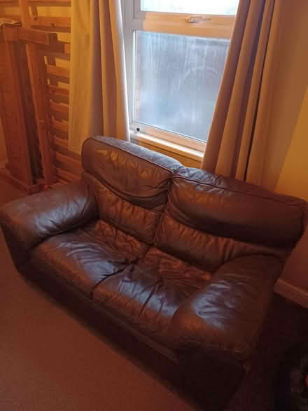 Photo of free 2 seater brown faux leather sofa (Kidderminster DY10) #1