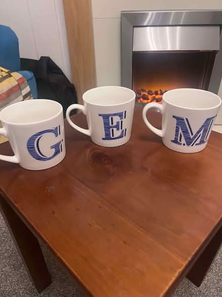 Photo of free "G" "E" "M" mugs (Also spells MEG) (Greaves LA1) #1