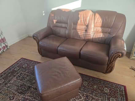 Photo of free brown leather sofa and stool (Dalkeith EH22) #2