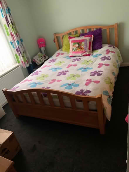 Photo of free King size (5ft) solid oak bed frame and mattress (Grays RM17) #2