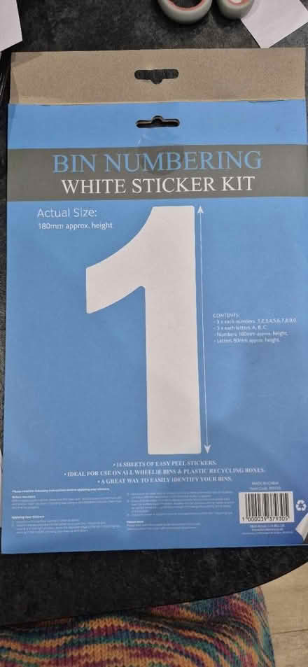 Photo of free Bin Numbering Kit - Incomplete (ME15 Westmorland Road) #3