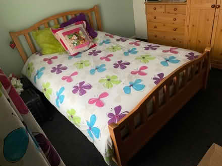 Photo of free King size (5ft) solid oak bed frame and mattress (Grays RM17) #1