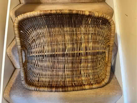 Photo of free Large shallow wicker basket with padding. (Linslade LU7) #1
